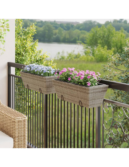 Fioriere con Ganci 2 pz Grigie in Polyrattan