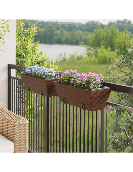 Fioriere con Ganci 2 pz Marroni in Polyrattan
