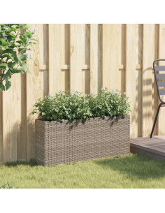 Fioriera da Giardino con 2 Vasi Grigia 90x20x40cm in Polyrattan 2