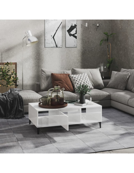 Tavolino Salotto Bianco Lucido 103,5x60x35 cm Legno Multistrato