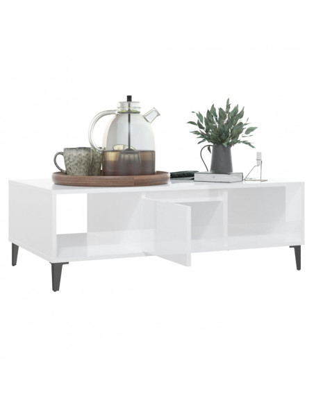 Tavolino Salotto Bianco Lucido 103,5x60x35 cm Legno Multistrato