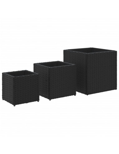 Fioriere da Giardino 3 pz Nere in Polyrattan