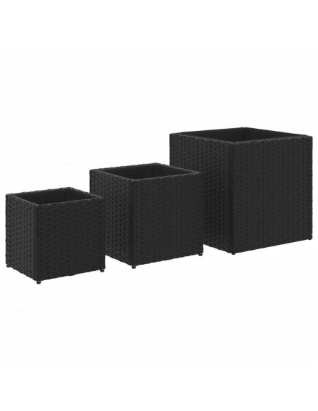Fioriere da Giardino 3 pz Nere in Polyrattan