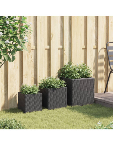 Fioriere da Giardino 3 pz Nere in Polyrattan