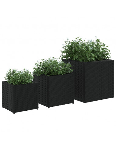 Fioriere da Giardino 3 pz Nere in Polyrattan