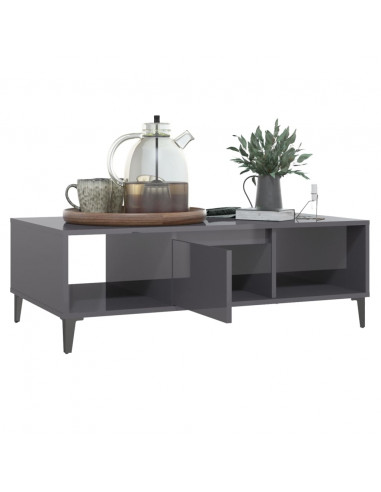 Tavolino Salotto Grigio Lucido 103,5x60x35cm Legno Multistrato