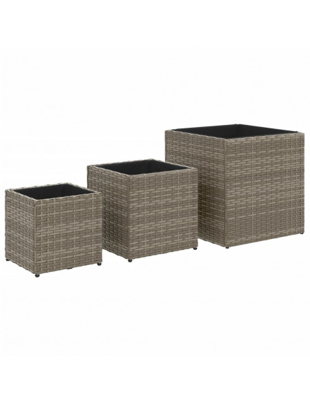 Fioriere da Giardino 3 pz Grigie in Polyrattan