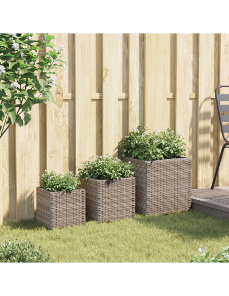 Fioriere da Giardino 3 pz Grigie in Polyrattan