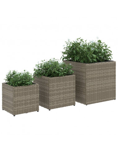 Fioriere da Giardino 3 pz Grigie in Polyrattan