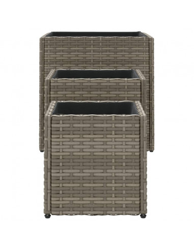 Fioriere da Giardino 3 pz Grigie in Polyrattan