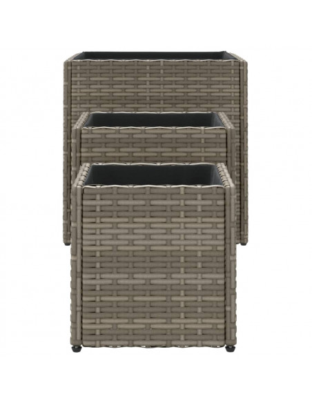 Fioriere da Giardino 3 pz Grigie in Polyrattan