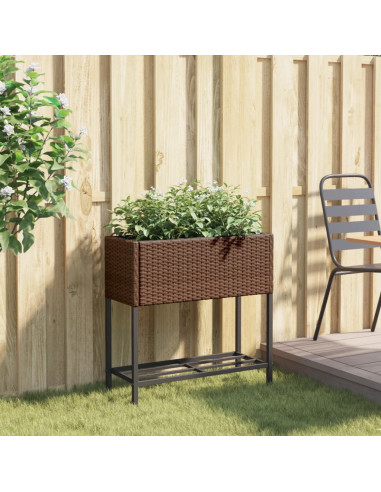Fioriera da Giardino con Ripiano Marrone in Polyrattan