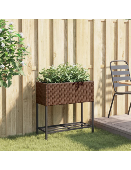Fioriera da Giardino con Ripiano Marrone in Polyrattan