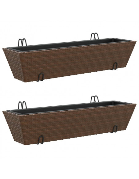 Fioriere con Ganci 2 pz Marroni in Polyrattan
