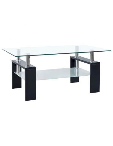 Tavolino Salotto Nero e Trasparente 95x55x40 cm Vetro Temperato
