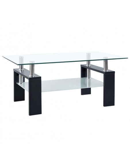 Tavolino Salotto Nero e Trasparente 95x55x40 cm Vetro Temperato