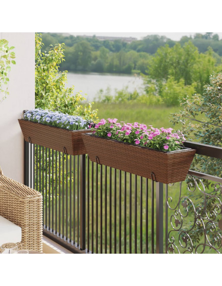 Fioriere con Ganci 2 pz Marroni in Polyrattan