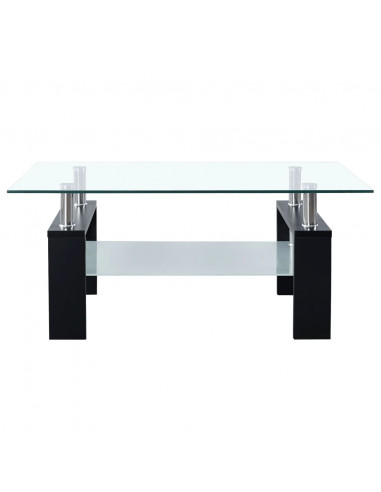 Tavolino Salotto Nero e Trasparente 95x55x40 cm Vetro Temperato