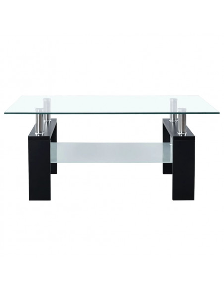 Tavolino Salotto Nero e Trasparente 95x55x40 cm Vetro Temperato