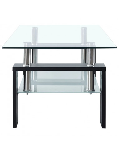 Tavolino Salotto Nero e Trasparente 95x55x40 cm Vetro Temperato