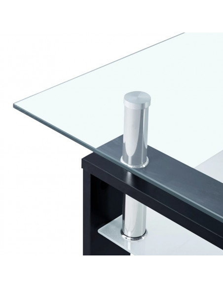 Tavolino Salotto Nero e Trasparente 95x55x40 cm Vetro Temperato