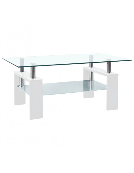 Tavolino Salotto Bianco e Trasparente95x55x40cm Vetro Temperato