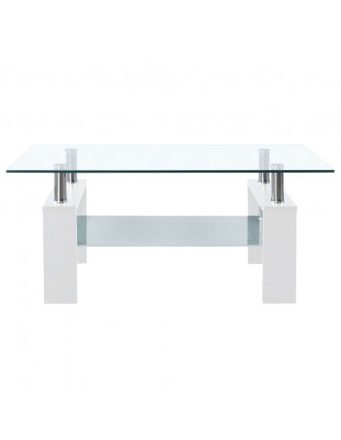Tavolino Salotto Bianco e Trasparente95x55x40cm Vetro Temperato