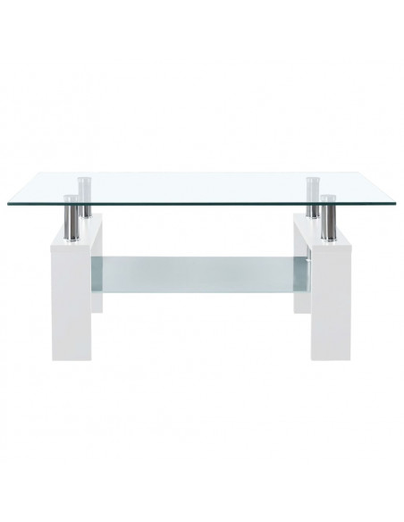 Tavolino Salotto Bianco e Trasparente95x55x40cm Vetro Temperato