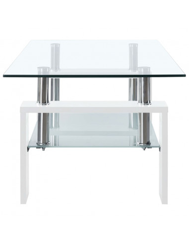 Tavolino Salotto Bianco e Trasparente95x55x40cm Vetro Temperato