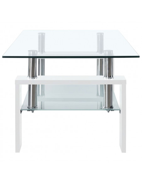 Tavolino Salotto Bianco e Trasparente95x55x40cm Vetro Temperato