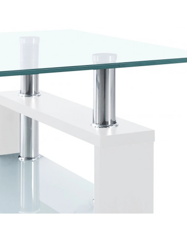 Tavolino Salotto Bianco e Trasparente95x55x40cm Vetro Temperato