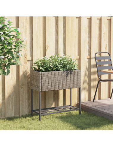 Fioriera da Giardino con Ripiano Grigia in Polyrattan