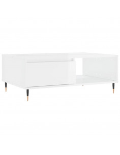Tavolino Salotto Bianco Lucido 90x60x35 cm in Legno Multistrato 2