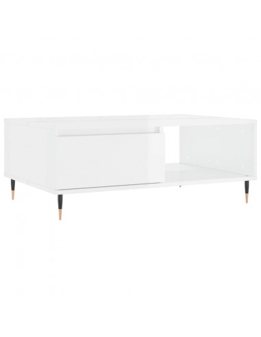 Tavolino Salotto Bianco Lucido 90x60x35 cm in Legno Multistrato