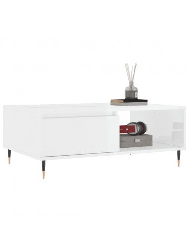 Tavolino Salotto Bianco Lucido 90x60x35 cm in Legno Multistrato