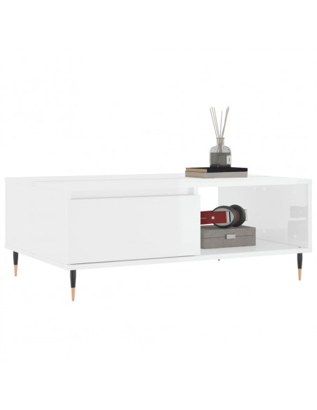 Tavolino Salotto Bianco Lucido 90x60x35 cm in Legno Multistrato