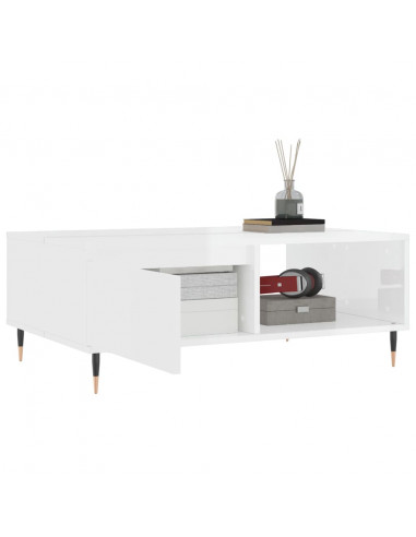 Tavolino Salotto Bianco Lucido 90x60x35 cm in Legno Multistrato