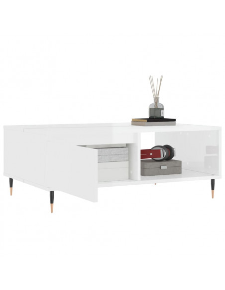 Tavolino Salotto Bianco Lucido 90x60x35 cm in Legno Multistrato