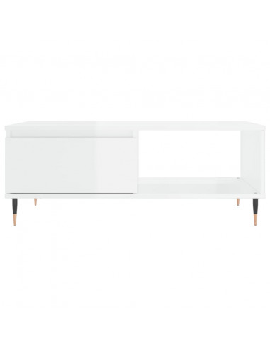 Tavolino Salotto Bianco Lucido 90x60x35 cm in Legno Multistrato