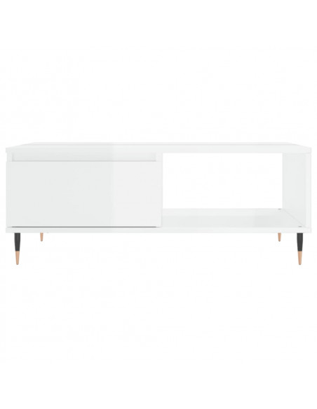 Tavolino Salotto Bianco Lucido 90x60x35 cm in Legno Multistrato