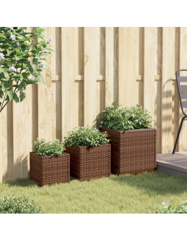 Fioriere da Giardino 3 pz Marroni in Polyrattan