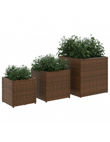 Fioriere da Giardino 3 pz Marroni in Polyrattan