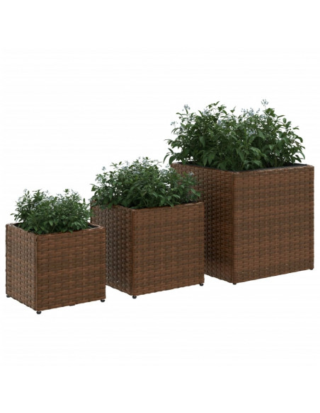 Fioriere da Giardino 3 pz Marroni in Polyrattan