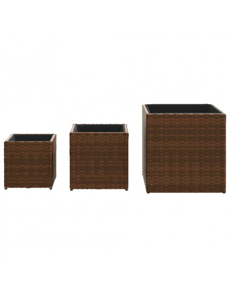 Fioriere da Giardino 3 pz Marroni in Polyrattan