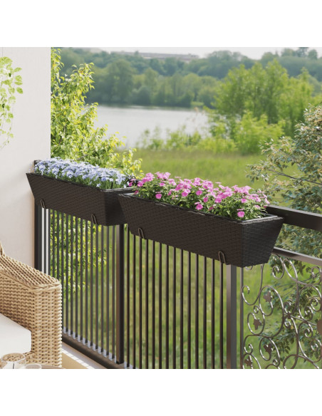 Fioriere con Ganci 2 pz Nere in Polyrattan