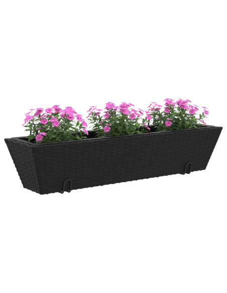 Fioriere con Ganci 2 pz Nere in Polyrattan