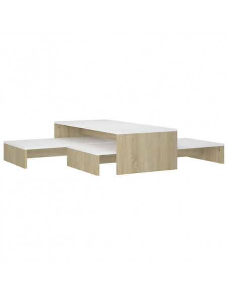 Set Tavolini ad Incastro Bianco e Rovere Sonoma 100x100x26,5 cm
