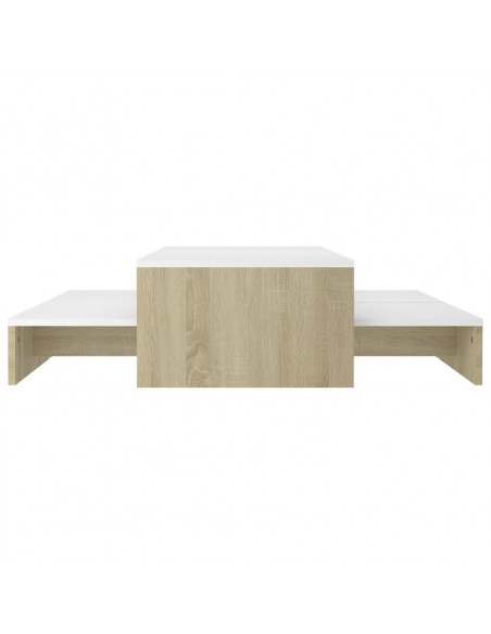 Set Tavolini ad Incastro Bianco e Rovere Sonoma 100x100x26,5 cm