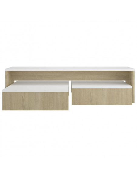 Set Tavolini ad Incastro Bianco e Rovere Sonoma 100x100x26,5 cm