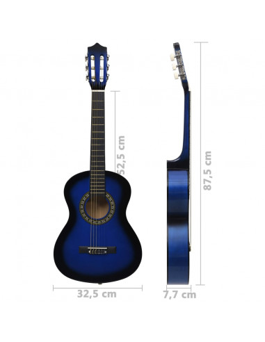 Set Chitarra Classica per Principianti 8 pz Blu 1/2 34"